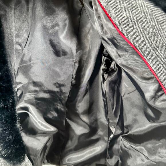 Talbots Women's 16 Gray Herringbone Aberdeen Shetland Blazer Faux Fur Collar - Picture 8 of 12